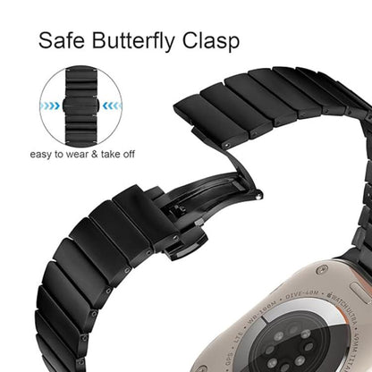 For Apple Watch 46mm / 49mm / 45mm / 44mm Butterfly Clasp One-Bead Titanium Alloy Watch Band(Black) by bashfashion