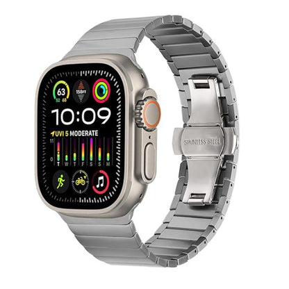 For Apple Watch 46mm / 49mm / 45mm / 44mm Butterfly Clasp One-Bead Titanium Alloy Watch Band(Grey) by bashfashion