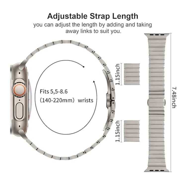 For Apple Watch 46mm / 49mm / 45mm / 44mm Butterfly Clasp One-Bead Titanium Alloy Watch Band(Grey) by bashfashion