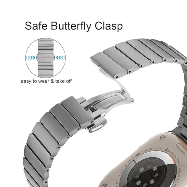 For Apple Watch 46mm / 49mm / 45mm / 44mm Butterfly Clasp One-Bead Titanium Alloy Watch Band(Grey) by bashfashion