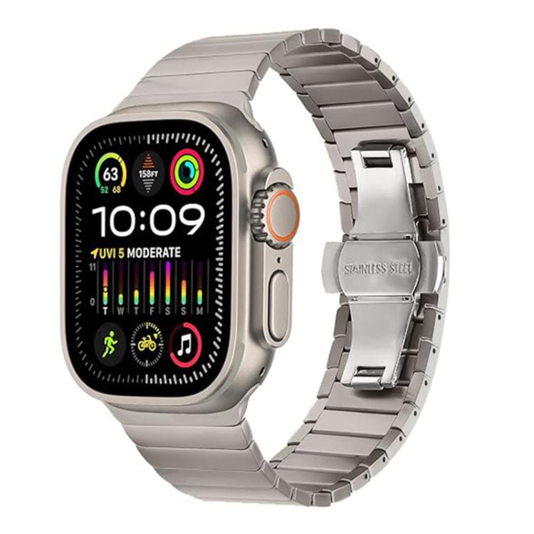 For Apple Watch 46mm / 49mm / 45mm / 44mm Butterfly Clasp One-Bead Titanium Alloy Watch Band(Titanium) by bashfashion