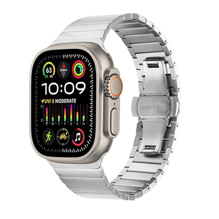 For Apple Watch 46mm / 49mm / 45mm / 44mm Butterfly Clasp One-Bead Titanium Alloy Watch Band(Silver) by bashfashion