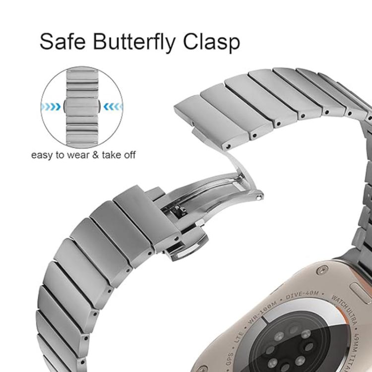 For Apple Watch 46mm / 49mm / 45mm / 44mm Butterfly Clasp One-Bead Titanium Alloy Watch Band(Silver) by bashfashion