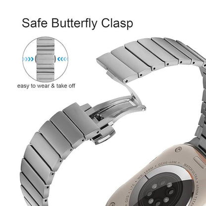 For Apple Watch 46mm / 49mm / 45mm / 44mm Butterfly Clasp One-Bead Titanium Alloy Watch Band(Silver) by bashfashion
