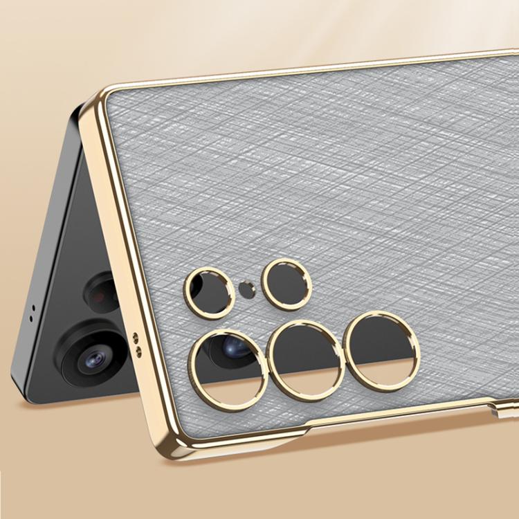 For Samsung Galaxy S25 Ultra 5G GKK Triumph Ultra-Thin Plain Leather Silver Brocade Phone Case with Holder(Silver Brocade Grey) by GKK