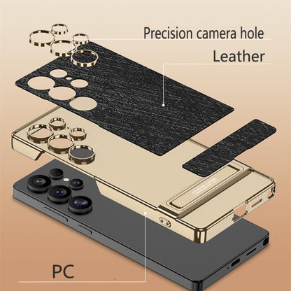 For Samsung Galaxy S25 Ultra 5G GKK Triumph Ultra-Thin Plain Leather Silver Brocade Phone Case with Holder(Silver Brocade Grey) by GKK