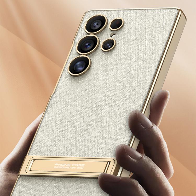 For Samsung Galaxy S25 Ultra 5G GKK Triumph Ultra-Thin Plain Leather Silver Brocade Phone Case with Holder(Silver Brocade Grey) by GKK