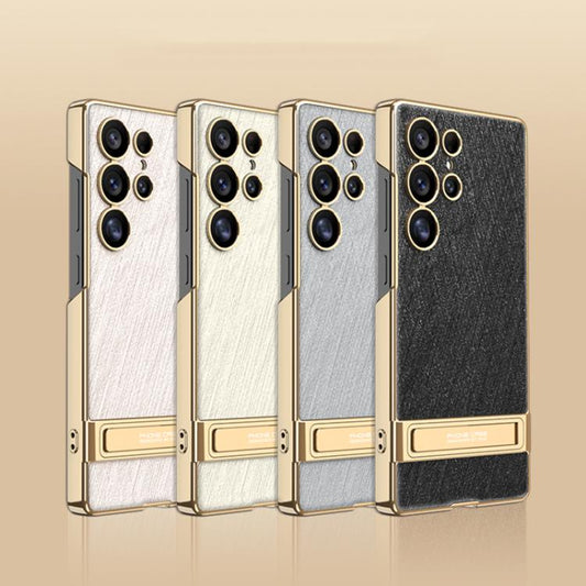 For Samsung Galaxy S24 Ultra 5G GKK Triumph Ultra-Thin Plain Leather Silver Brocade Phone Case with Holder(Silver Brocade Black) by GKK