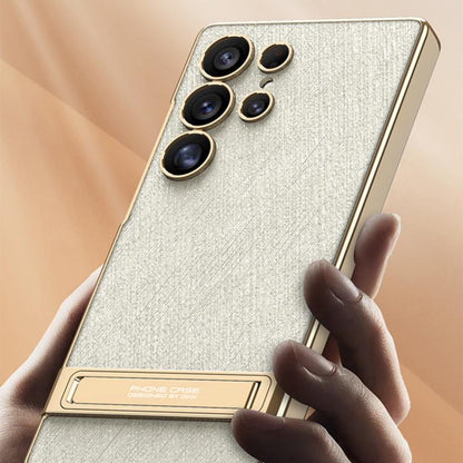 For Samsung Galaxy S24 Ultra 5G GKK Triumph Ultra-Thin Plain Leather Silver Brocade Phone Case with Holder(Silver Brocade Black) by GKK