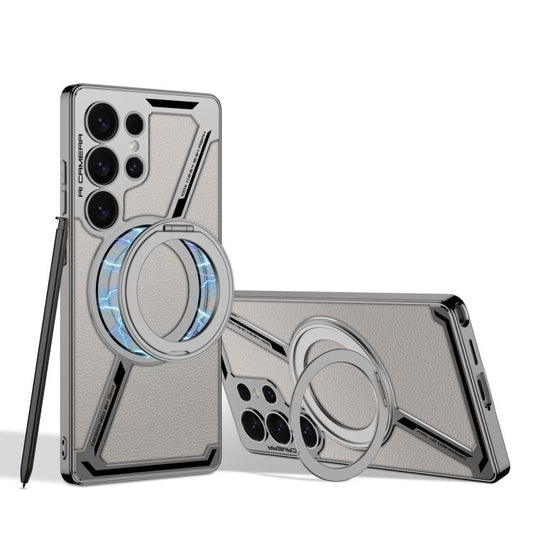 For Samsung Galaxy S25 Ultra 5G GKK Electroplating Leather Z-Shape Disassemble MagSafe Phone Case, Not Included Pen(Titanium Gray) by GKK