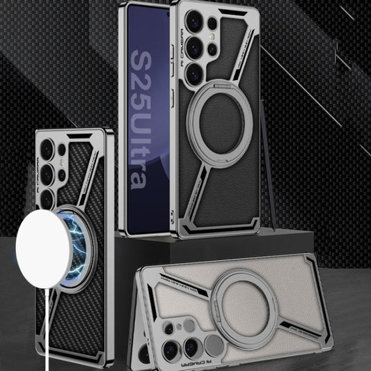 For Samsung Galaxy S25 Ultra 5G GKK Electroplating Leather Z-Shape Disassemble MagSafe Phone Case, Not Included Pen(Titanium Gray) by GKK