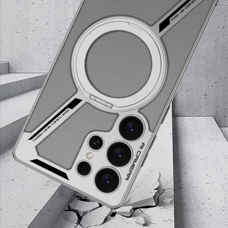 For Samsung Galaxy S25 Ultra 5G GKK Electroplating Leather Z-Shape Disassemble MagSafe Phone Case, Not Included Pen(Titanium Gray) by GKK