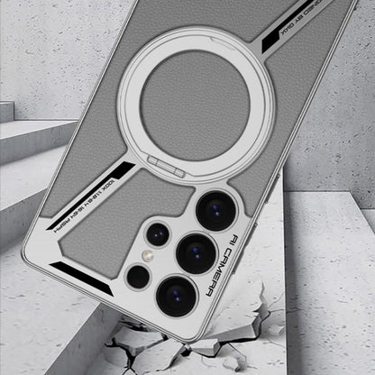 For Samsung Galaxy S25 Ultra 5G GKK Electroplating Leather Z-Shape Disassemble MagSafe Phone Case, Not Included Pen(Titanium Gray) by GKK