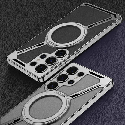 For Samsung Galaxy S25 Ultra 5G GKK Electroplating Leather Z-Shape Disassemble MagSafe Phone Case, Not Included Pen(Titanium Gray) by GKK