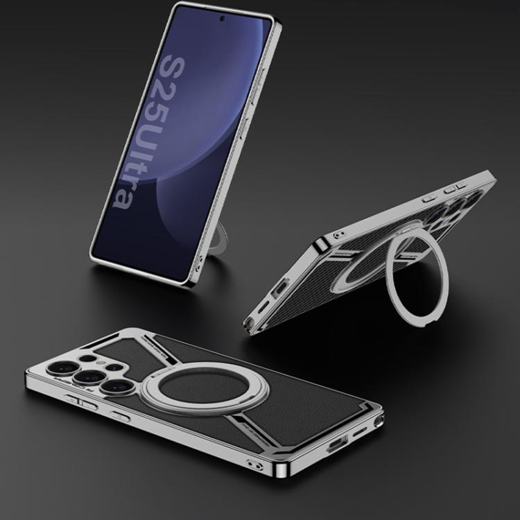 For Samsung Galaxy S25 Ultra 5G GKK Electroplating Leather Z-Shape Disassemble MagSafe Phone Case, Not Included Pen(Titanium Gray) by GKK