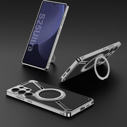For Samsung Galaxy S25 Ultra 5G GKK Electroplating Leather Z-Shape Disassemble MagSafe Phone Case, Not Included Pen(Titanium Gray) by GKK