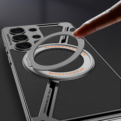 For Samsung Galaxy S25 Ultra 5G GKK Electroplating Leather Z-Shape Disassemble MagSafe Phone Case, Not Included Pen(Titanium Gray) by GKK