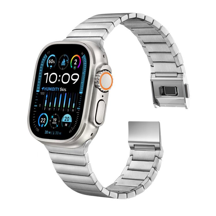 For Apple Watch 46mm / 49mm / 45mm / 44mm Bamboo Norman Buckle Pure Titanium Watch Band(Silver) by bashfashion