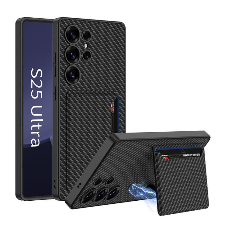 For Samsung Galaxy S25 Ultra 5G GKK Ultra-thin Leather Card Slots Phone Case With Magnetic Holder(Carbon Fiber Texture) by GKK