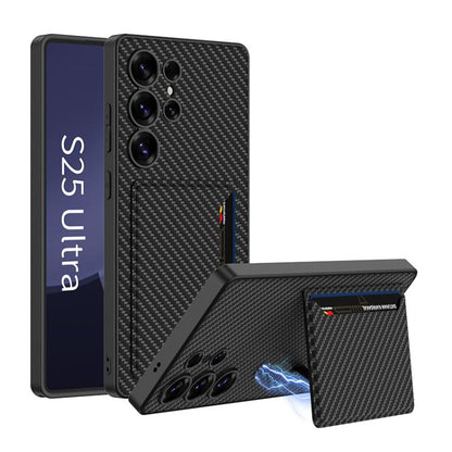 For Samsung Galaxy S25 Ultra 5G GKK Ultra-thin Leather Card Slots Phone Case With Magnetic Holder(Carbon Fiber Texture) by GKK