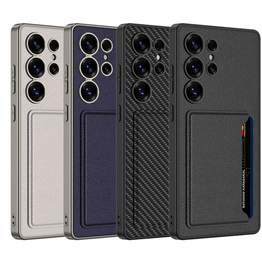 For Samsung Galaxy S25 Ultra 5G GKK Ultra-thin Leather Card Slots Phone Case With Magnetic Holder(Carbon Fiber Texture) by GKK