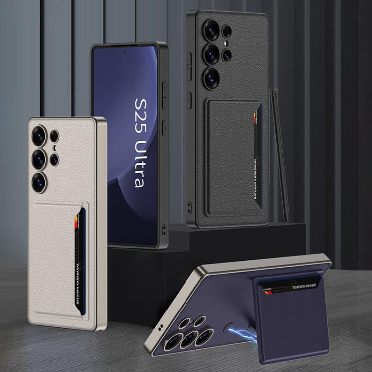 For Samsung Galaxy S25 Ultra 5G GKK Ultra-thin Leather Card Slots Phone Case With Magnetic Holder(Carbon Fiber Texture) by GKK