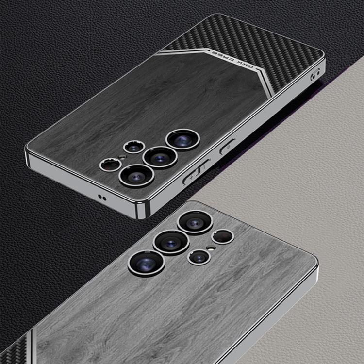 For Samsung Galaxy S25 Ultra 5G GKK Plating Leather Wood Texture Full Coverage Phone Case(Black) by GKK