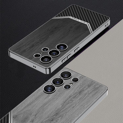 For Samsung Galaxy S25 Ultra 5G GKK Plating Leather Wood Texture Full Coverage Phone Case(Black) by GKK