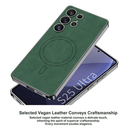 For Samsung Galaxy S25 Ultra 5G GKK Plating Leather Built-in MagSafe Frosted Phone Case(Black) by GKK