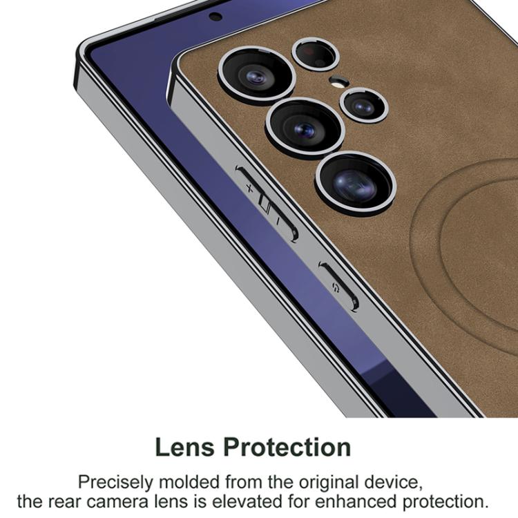 For Samsung Galaxy S25 Ultra 5G GKK Plating Leather Built-in MagSafe Frosted Phone Case(Black) by GKK