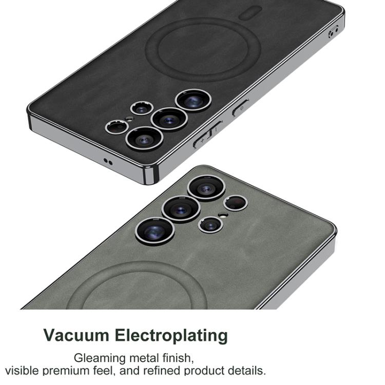 For Samsung Galaxy S25 Ultra 5G GKK Plating Leather Built-in MagSafe Frosted Phone Case(Black) by GKK