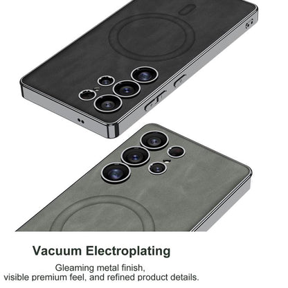 For Samsung Galaxy S25 Ultra 5G GKK Plating Leather Built-in MagSafe Frosted Phone Case(Black) by GKK