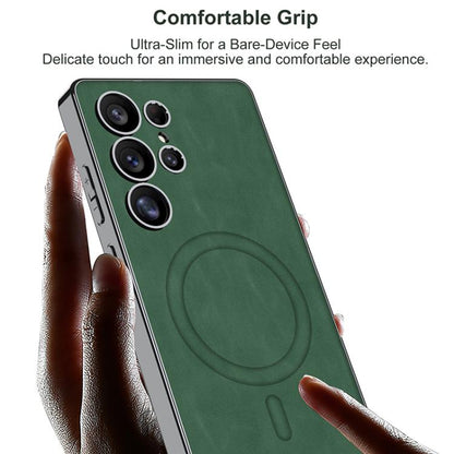 For Samsung Galaxy S25 Ultra 5G GKK Plating Leather Built-in MagSafe Frosted Phone Case(Black) by GKK