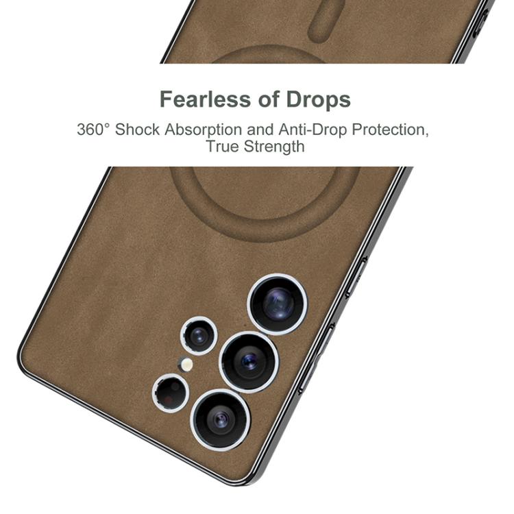 For Samsung Galaxy S25 Ultra 5G GKK Plating Leather Built-in MagSafe Frosted Phone Case(Black) by GKK