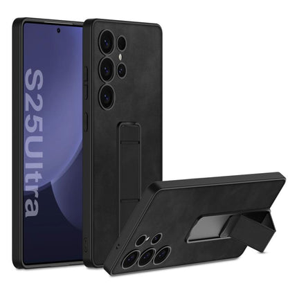 For Samsung Galaxy S25 Ultra 5G GKK Skin Feel Leather Fold Holder Phone Case(Black) by GKK