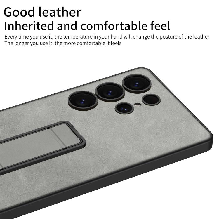 For Samsung Galaxy S25 Ultra 5G GKK Skin Feel Leather Fold Holder Phone Case(Black) by GKK