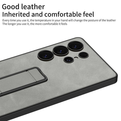 For Samsung Galaxy S25 Ultra 5G GKK Skin Feel Leather Fold Holder Phone Case(Black) by GKK