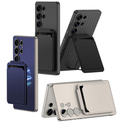 For Samsung Galaxy S25 Ultra 5G GKK Metal Paint Skin Feel Leather Crad Bag MagSafe Phone Case With Holder(Purple) by GKK