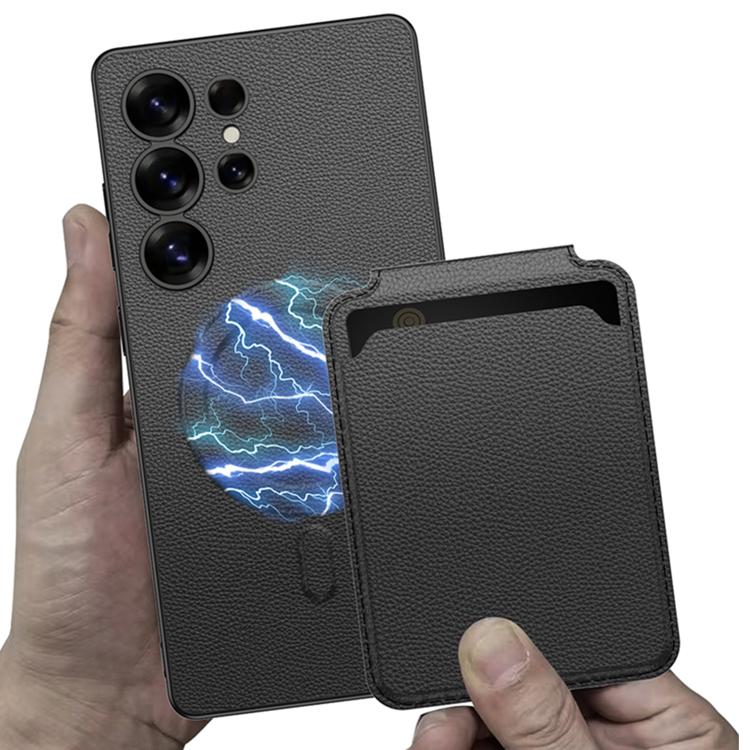 For Samsung Galaxy S25 Ultra 5G GKK Metal Paint Skin Feel Leather Crad Bag MagSafe Phone Case With Holder(Purple) by GKK