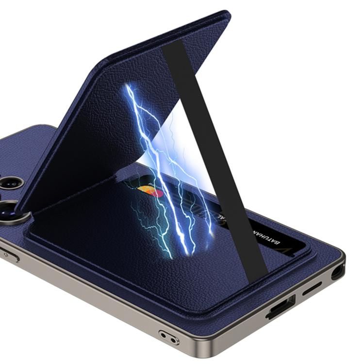 For Samsung Galaxy S25 Ultra 5G GKK Metal Paint Skin Feel Leather Crad Bag MagSafe Phone Case With Holder(Purple) by GKK