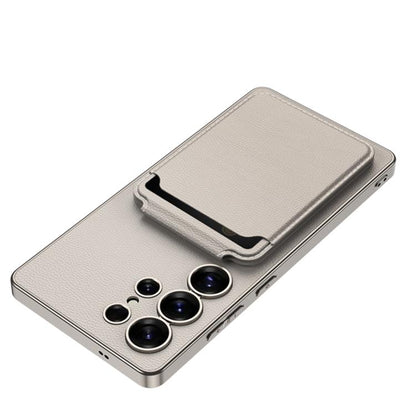 For Samsung Galaxy S25 Ultra 5G GKK Metal Paint Skin Feel Leather Crad Bag MagSafe Phone Case With Holder(Purple) by GKK