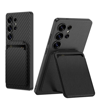 For Samsung Galaxy S25 Ultra 5G GKK Metal Paint Skin Feel Leather Crad Bag MagSafe Phone Case With Holder(Purple) by GKK