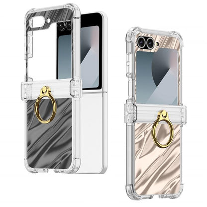 For Samsung Galaxy Z Flip6 Gkk Airbag Hinge Wavy Pattern Phone Case with Ring Holder(Silver) by GKK