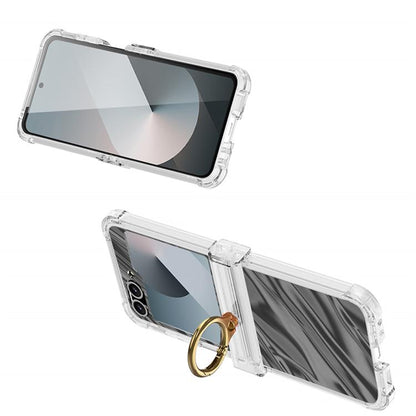 For Samsung Galaxy Z Flip6 Gkk Airbag Hinge Wavy Pattern Phone Case with Ring Holder(Silver) by GKK