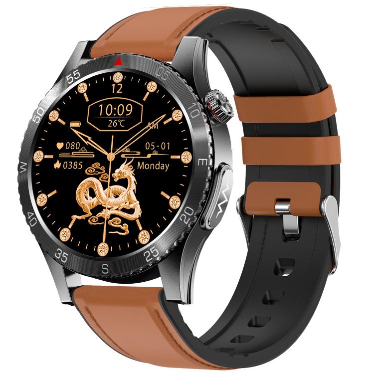 H9 1.43 inch Leather Strap ECG Smart Watch Supports Bluetooth Calls/Smart Voice Assistant(Brown) by bashfashion