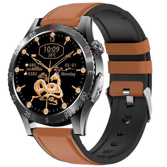 H9 1.43 inch Leather Strap ECG Smart Watch Supports Bluetooth Calls/Smart Voice Assistant(Brown) by bashfashion