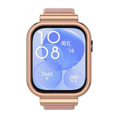 For Huawei Watch Fit3 Hollow Chain Metal Frame Watch Band(Rose Gold+Rose Pink) by bashfashion