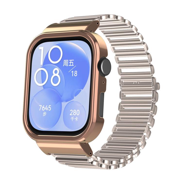 For Huawei Watch Fit3 Hollow Chain Metal Frame Watch Band(Rose Gold+Starlight) by bashfashion