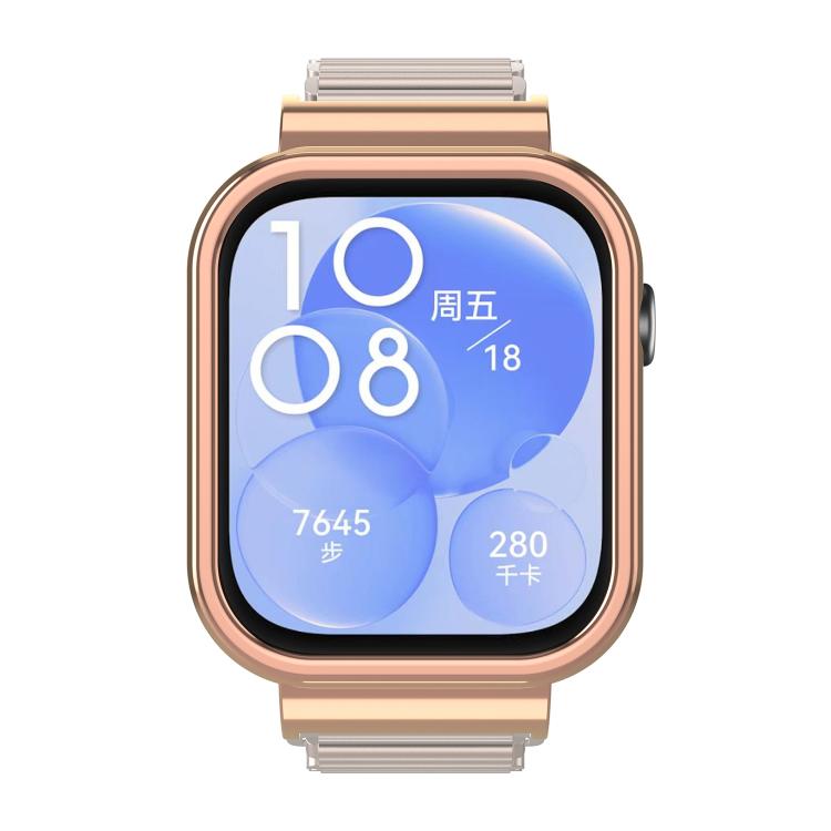 For Huawei Watch Fit3 Hollow Chain Metal Frame Watch Band(Rose Gold+Starlight) by bashfashion