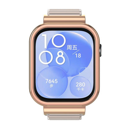 For Huawei Watch Fit3 Hollow Chain Metal Frame Watch Band(Rose Gold+Starlight) by bashfashion